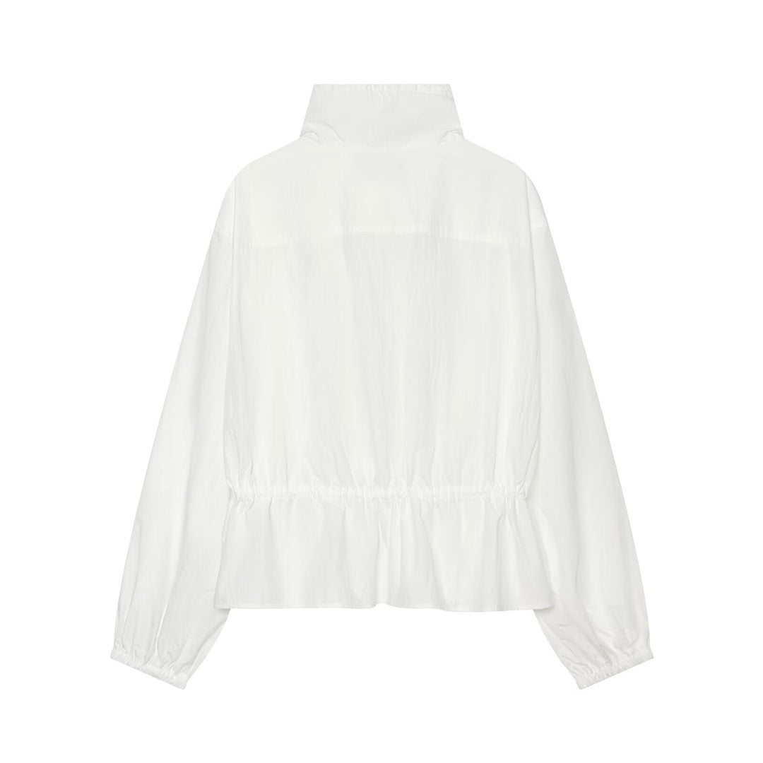 Dam Lätt Kort Vind Jacka med Drawstring Krage och Waist Ruching
