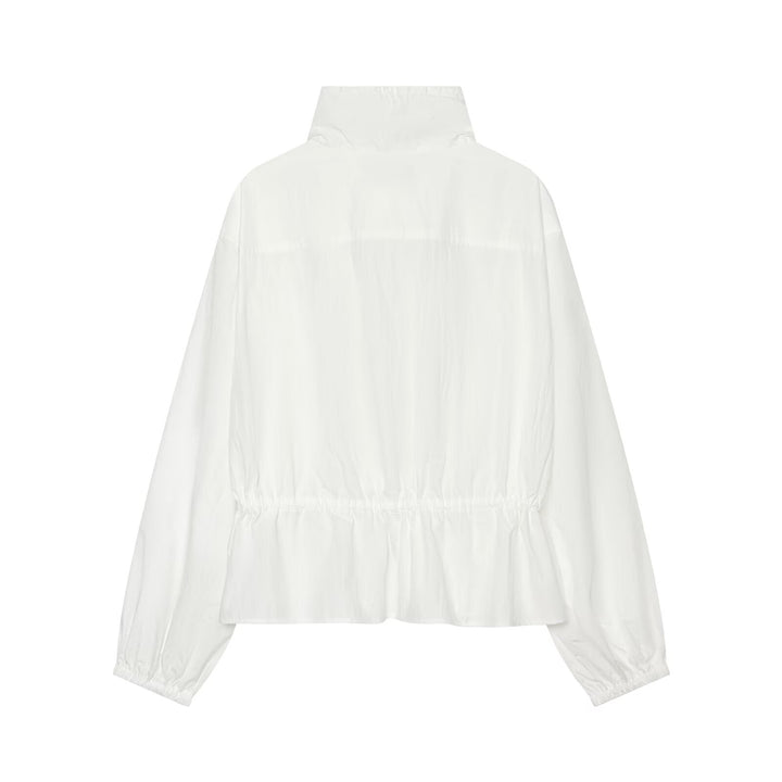 Dam Lätt Kort Vind Jacka med Drawstring Krage och Waist Ruching