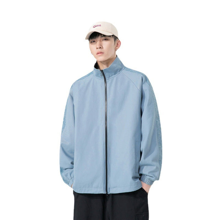 Herr Oversize Övergångs Jacka med Raglan Ärmar, Ståkrage, och Elastisk Muddar