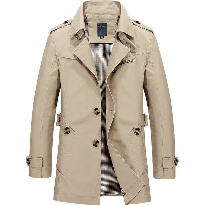Herr Short Double-Breasted Trenchcoat med Lapel Krage, Epaulets och Rutig Foder
