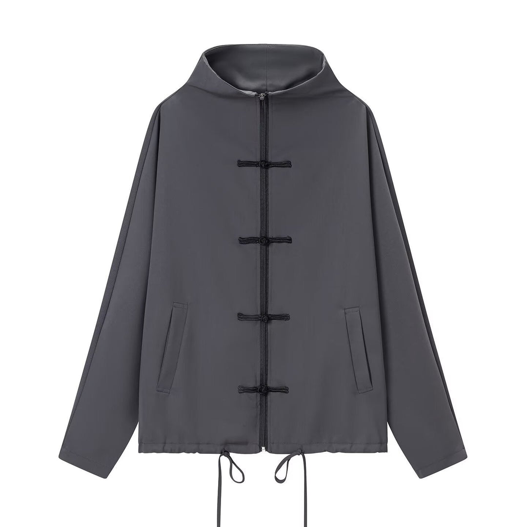 Dam Lätt Boxig Jacka med Ståkrage, Dragkedja Fram, Dragsko och Decorative Knot Stängningar