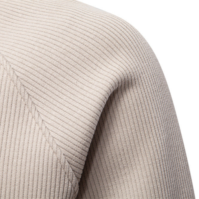 Herr Fin Ribbad Halv Dragkedja Pullover med Ståkrage, Raglanärmar, och Elastiska Muddar