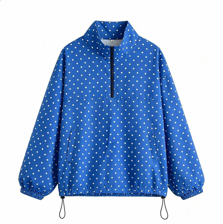 Dam Lätt Dotted Anorak med Halv Dragkedja och Dragsko