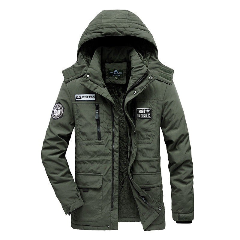 Herr Vadderad Fält Parka med Huva, Cozy Teddyfoder och Tactical Multi-Pockets