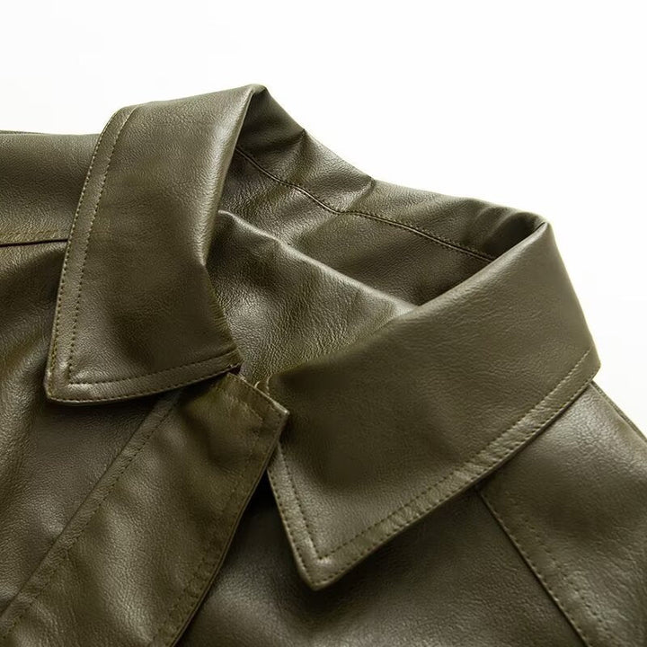 Dam Oversized Konstläder Blouson med Elastic Fåll, Slanted Dragkedja Bröstficka och Dragkedja Ärmar