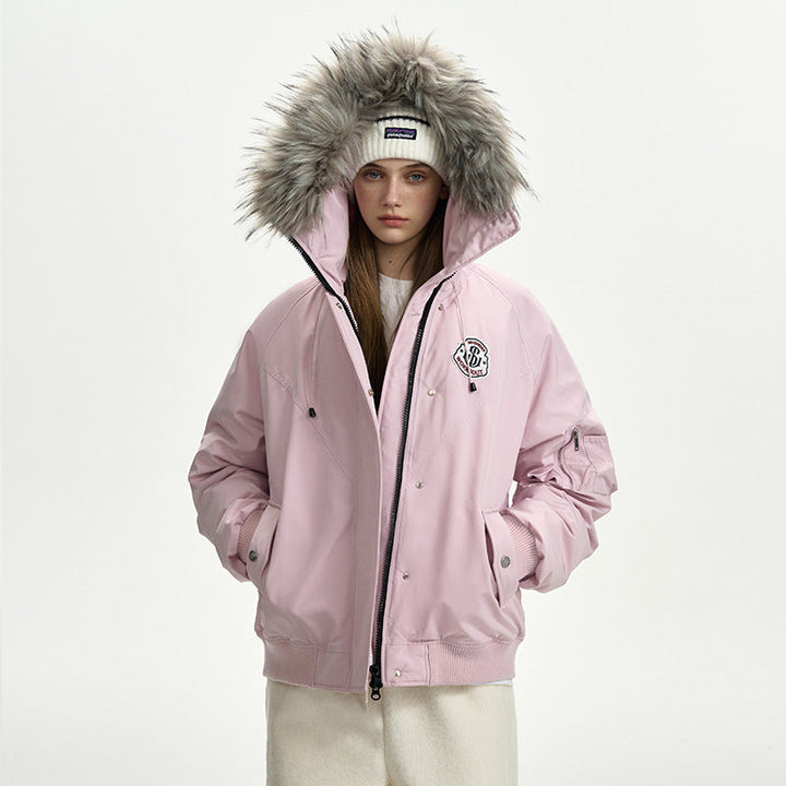Dam oversize thermo parka med voluminous huva, detachable faux fur trim och ribbed muddar