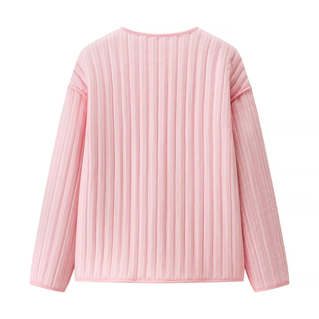 Dam Quiltad Övergångsjacka med Round Neckline, Open Fram och Utanpåfickor