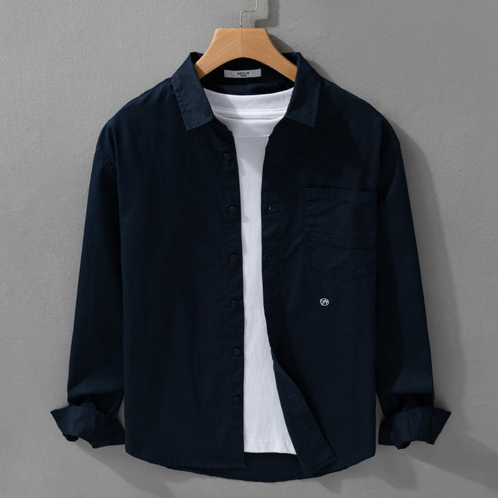 Herr Lätt Bomull Overshirt i Skjortjacka Stil med Kent Krage, Utanpå Bröstficka och Avslappnad Passform
