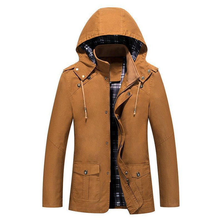 Herr Lätt med Huva Parka med Rutig Foder och Multi-Funktionell Fickor