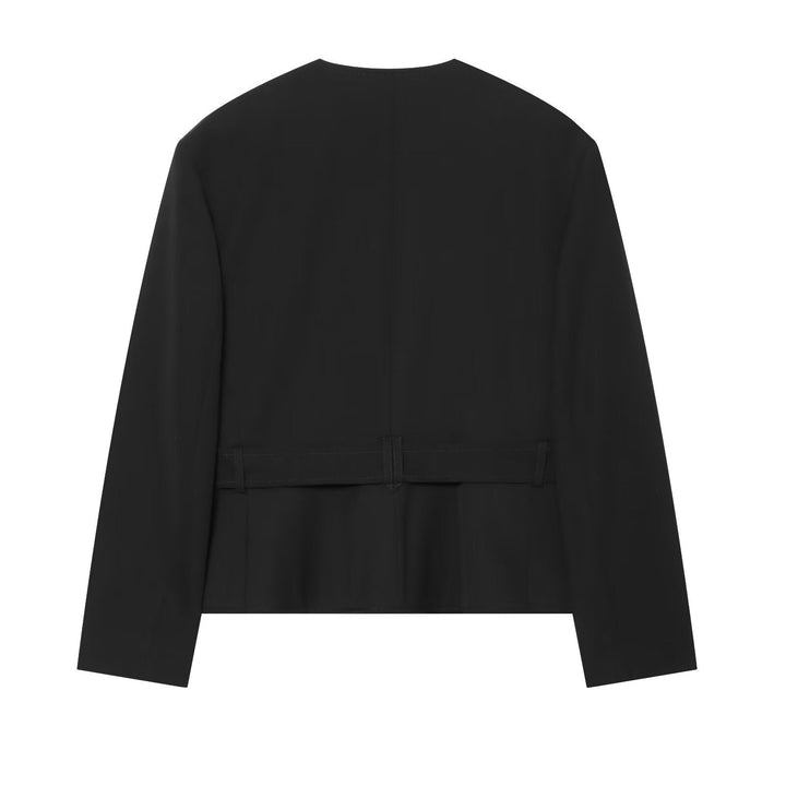 Dam Tailored Kort Jacka med Belt, Lock Fickor och Round Neck