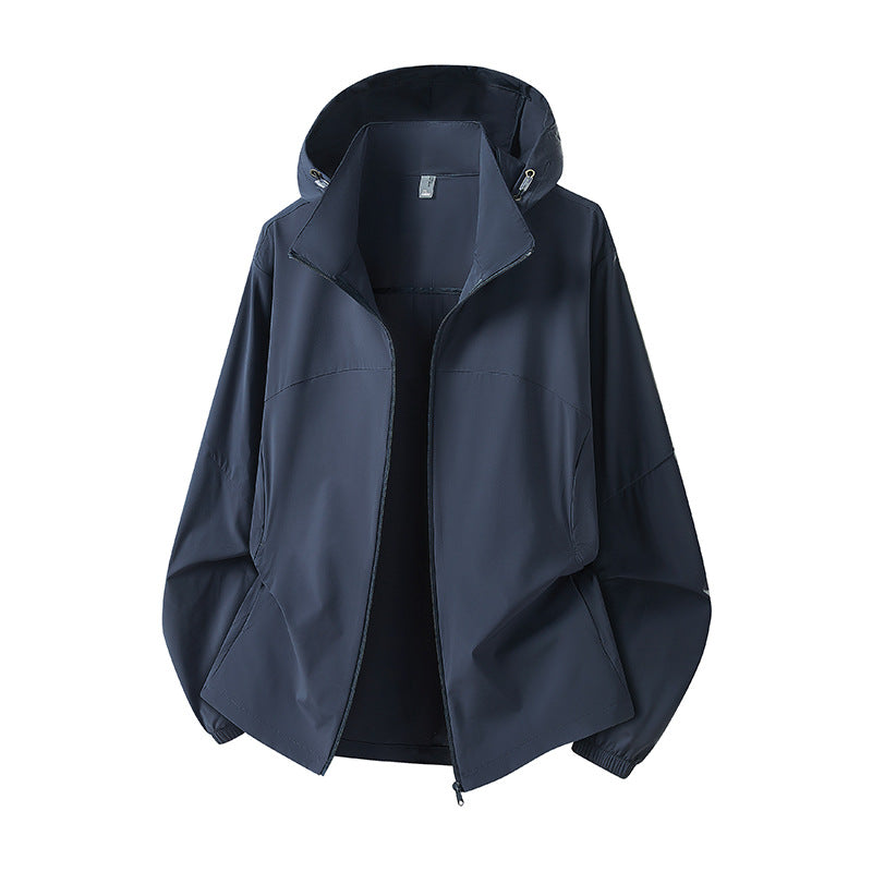 Herr lätt med huva regnjacka med ventilerande softshell Material och elastiska muddar