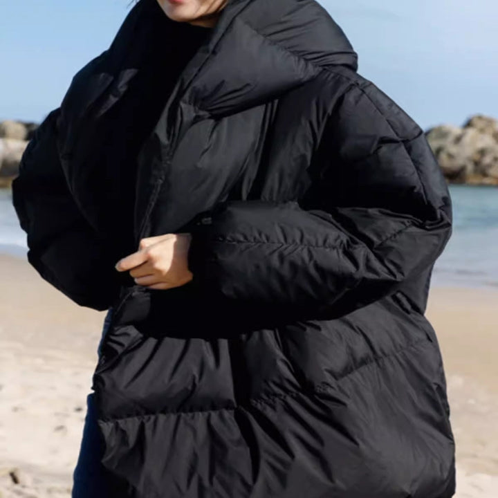 Dam oversized vadderad vinterjacka med XXL huva och Drawstring Waistband
