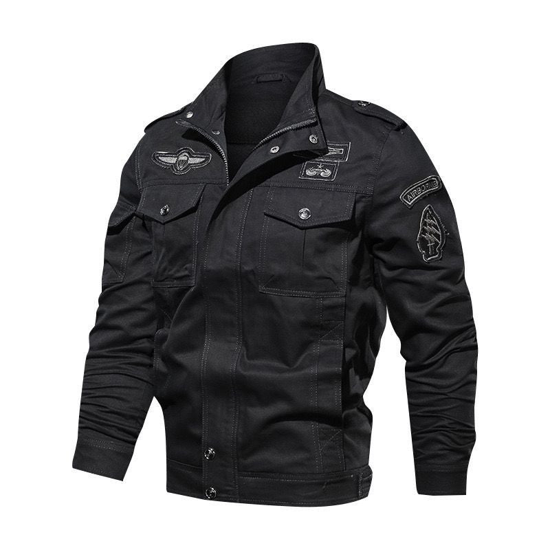 Herr lätt Canvas funktionsjacka i Militär Look med ståkrage, Epaulettes och Bröst fickor med lock