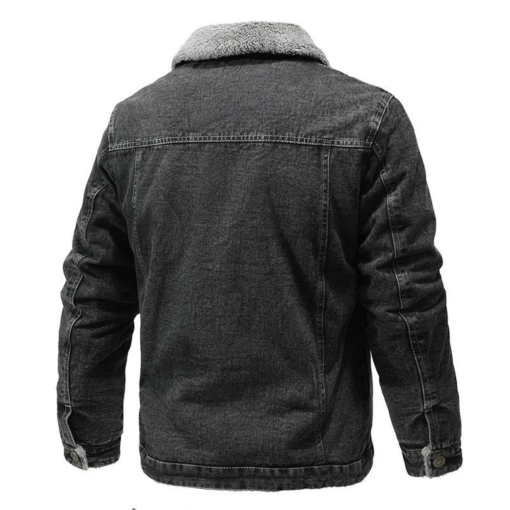 Herr Sherpa-lined denimjacka med teddyfoder och bröstficka