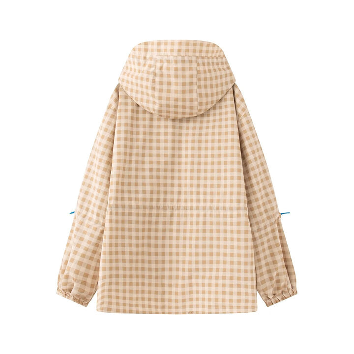 Dam Checked Övergångsjacka med Huva, Drawstring och Vattenavvisande Coating