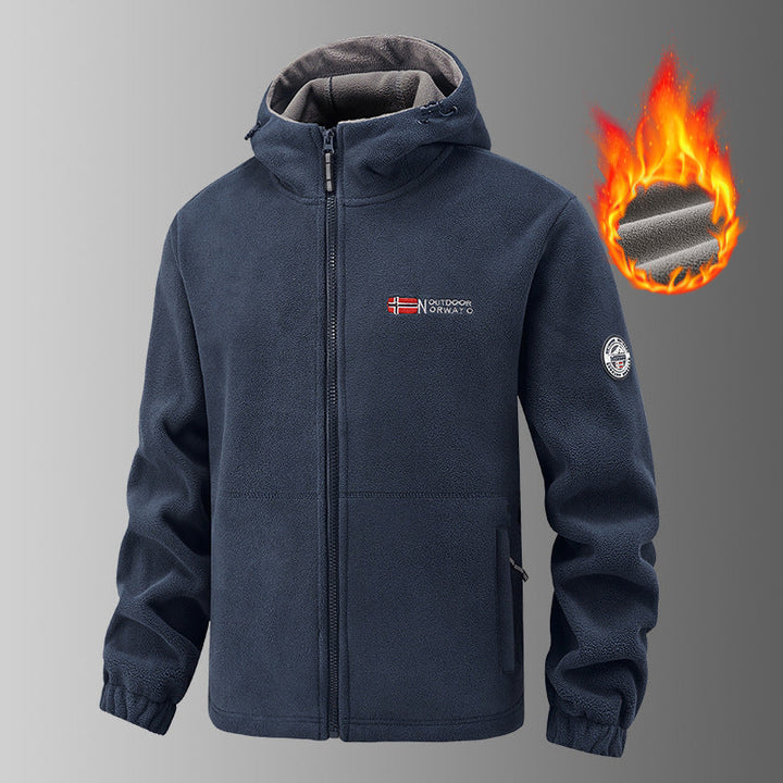 Herr Värmande Fleece Luvtröja Jacka med Termisk Foder, Zippered Fickor och Elastiska Muddar