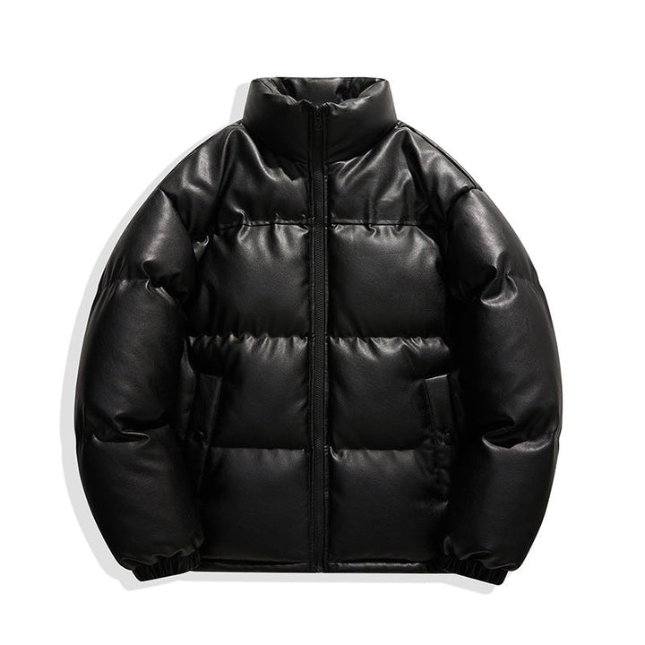 Unisex non-quiltad insulation jacka med konstläder axel yoke och hög krage