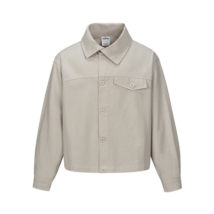 Unisex Kort Skärning Boxig Skjorta Jacka med Continuous Knapplist och Lock Ficka