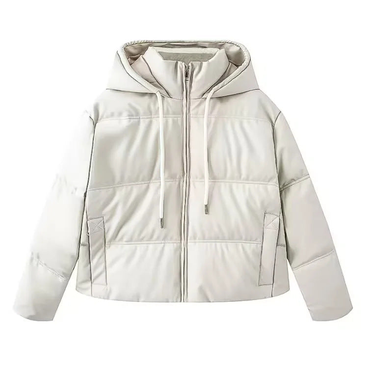 Dam lätt quiltad kort jacka med high inner krage, justerbar huva och concealed dragkedja