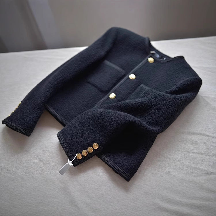 Dam modern Bouclé jacka med Golden knappar
