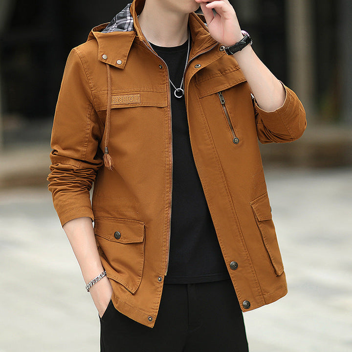Herr Lätt Canvas Parka i Fält Stil med Huva och Multifunctional Fickor