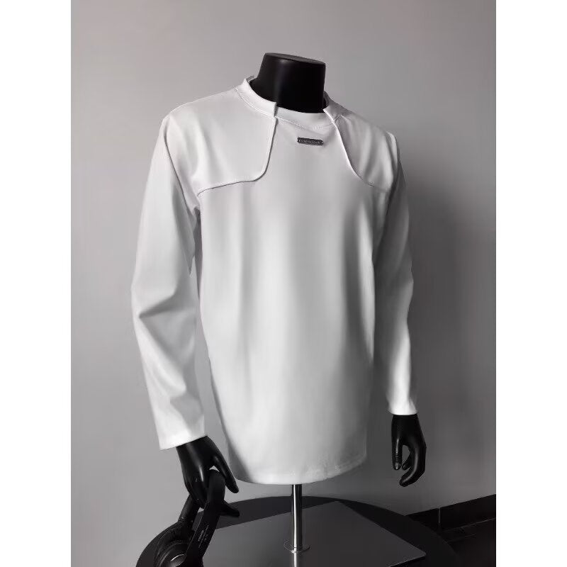 Herr Lång-Sleeved Urban College-Tröja med Textured Axel Yoke och Ståkrage