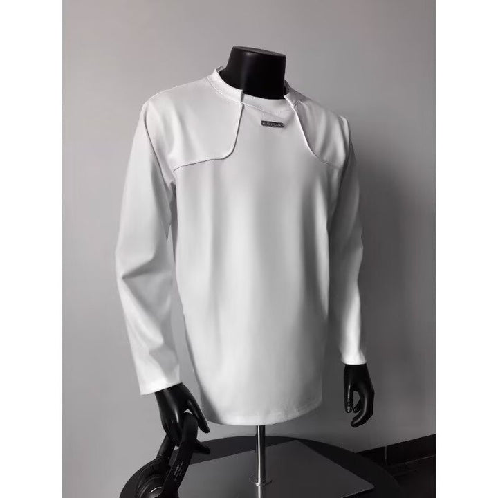 Herr Lång-Sleeved Urban College-Tröja med Textured Axel Yoke och Ståkrage