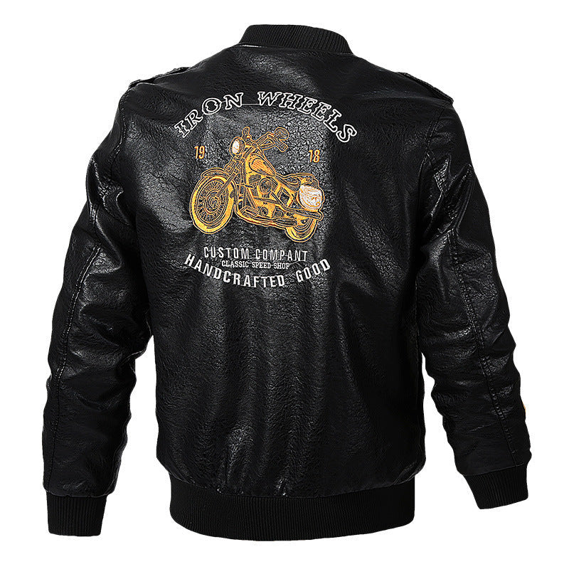 Herr Modern Läderimitation Jacka med Stilren Motorcykel Design
