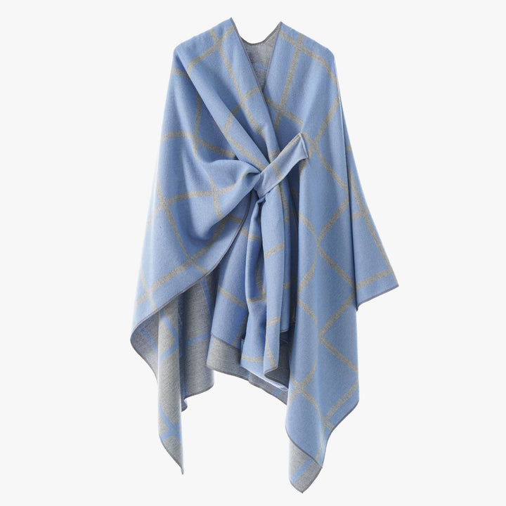Dam Oversize ullblandning poncho med bälte och Check mönster