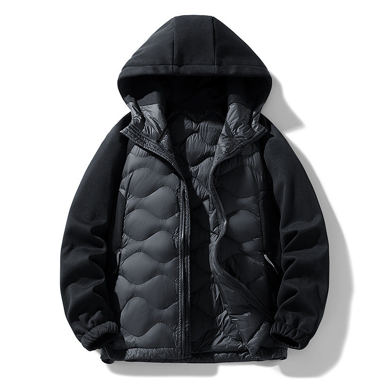 Herr Fodrad Hybrid-Steppjacke med Huva och Fleeceärmeln