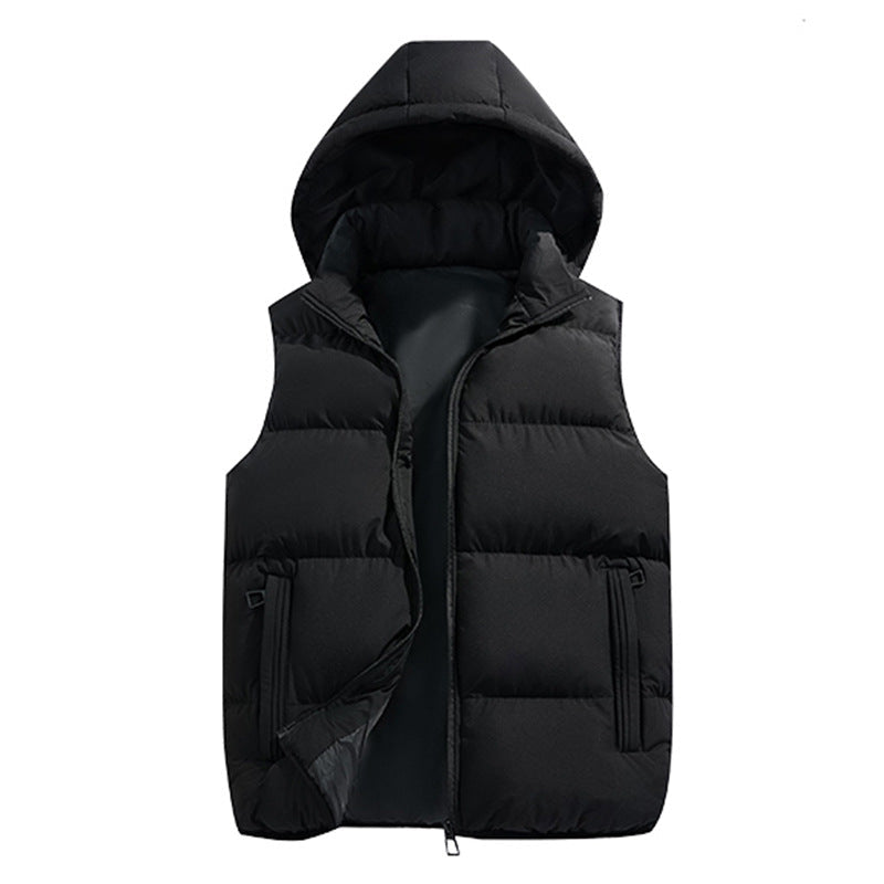 Herr Quiltad med Huva Väst med Termisk Filling, Zippered Fickor, och Vindtät Outer Shell