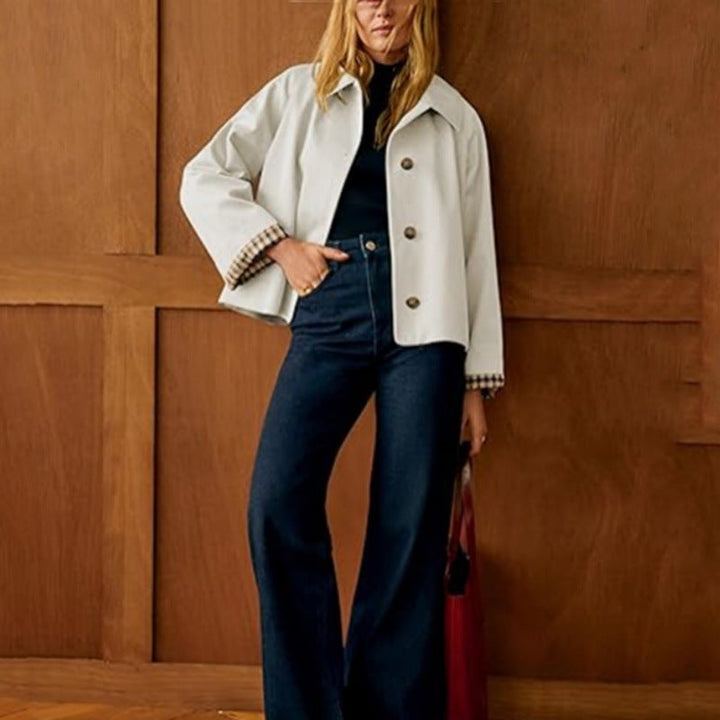 Dam Boxy kort kappa med oversize Lapels och rutig muddar