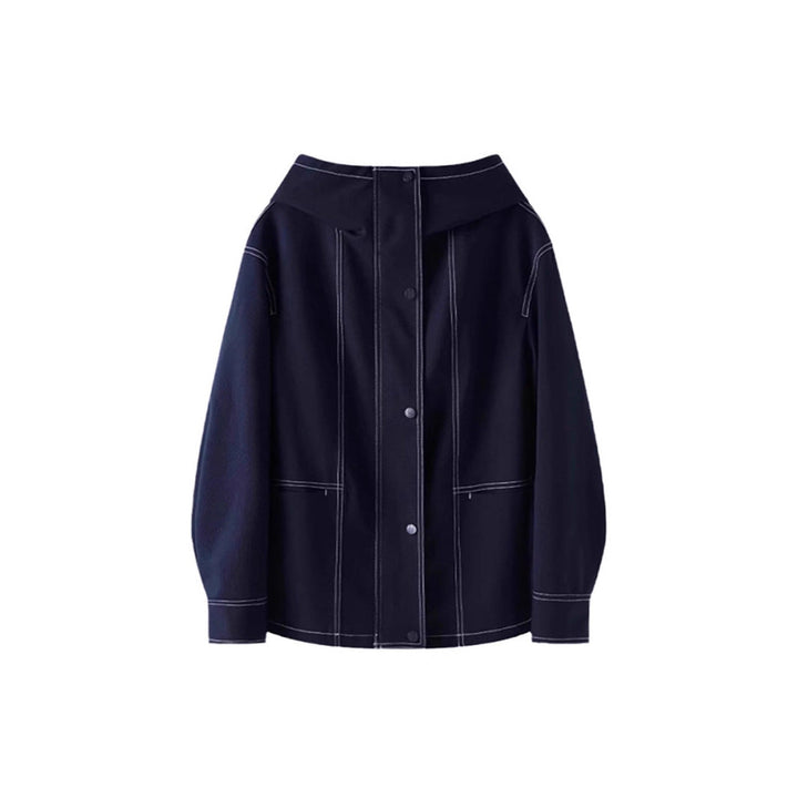 Dam Boxy med huva Parka med visible dekorativ seams och hög-closing ståkrage