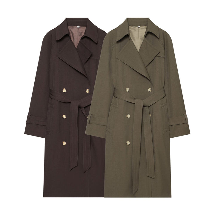 Dam Double-Breasted Tailored Trenchcoat med Tie Belt och Dropped Shoulders