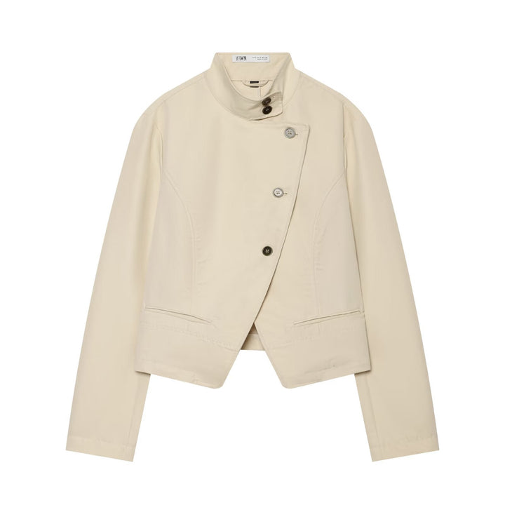 Dam Asymmetrisk Kort Jacka med Stå Krage och Tailored Seams