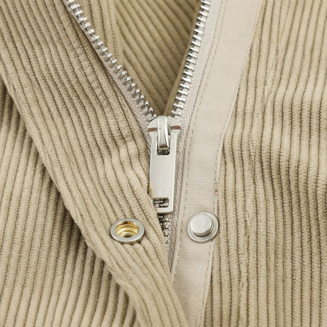 Dam Cord Jacka Tillverkad av Cord med A Waist Belt och Tryckknapp Fasteners