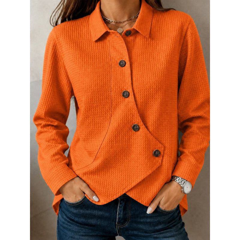Dam structured waffle shirt jacka med asymmetrical knäppning och side pocket