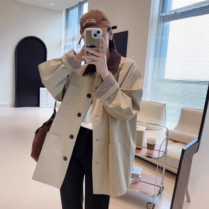 Dam modern oversize jacka med kontrasterande krage