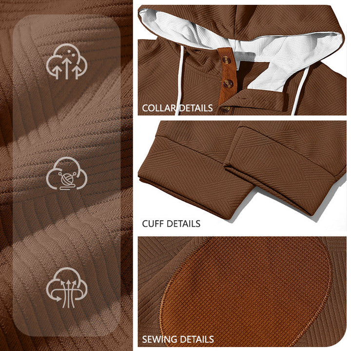 Herr Waffle Structure Henley Luvtröja Set med Wooden Knapplist Elbow Lappar och Tapered Joggingbyxor