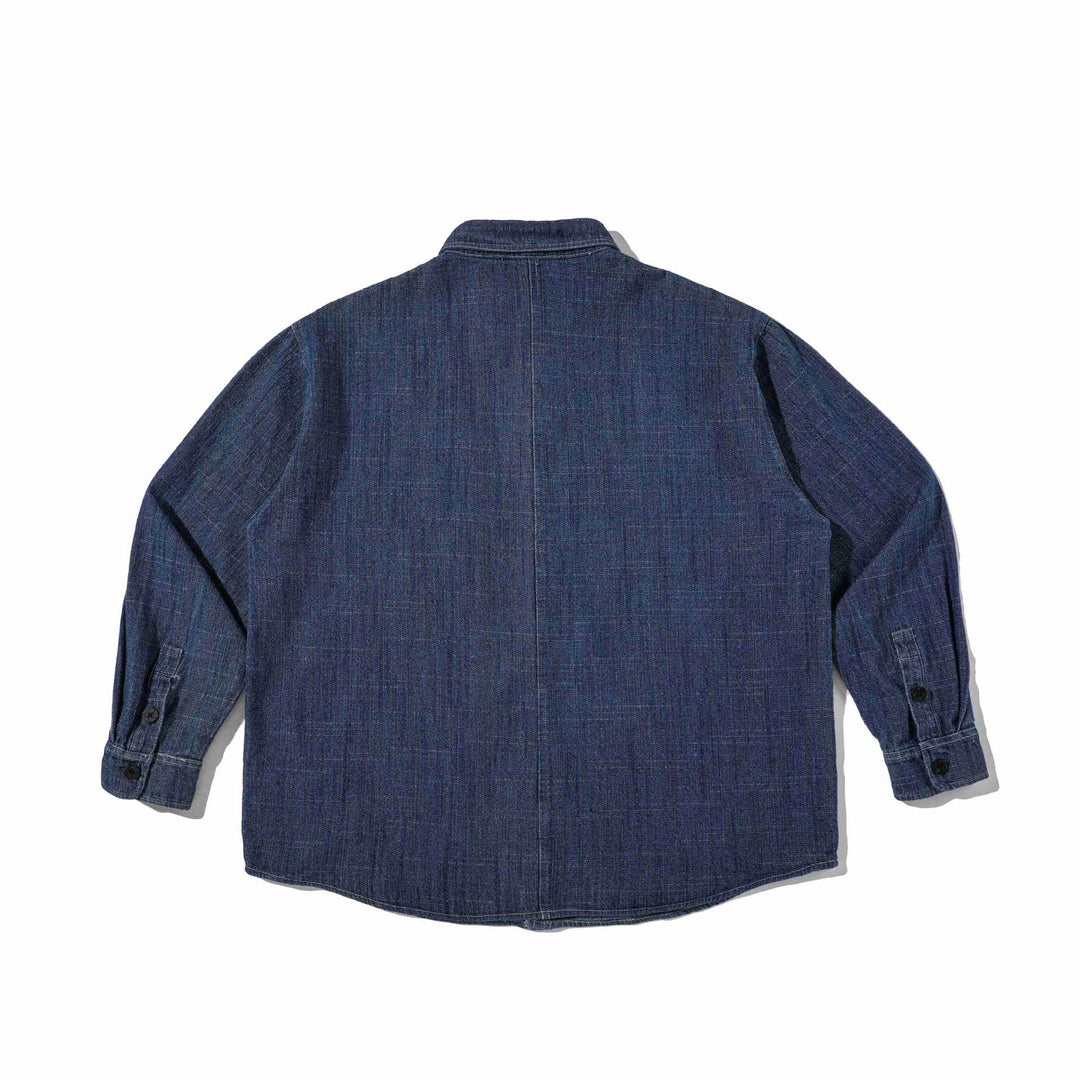 Herr stadig denim arbeteer overshirt med bröstfickor och skjortkrage
