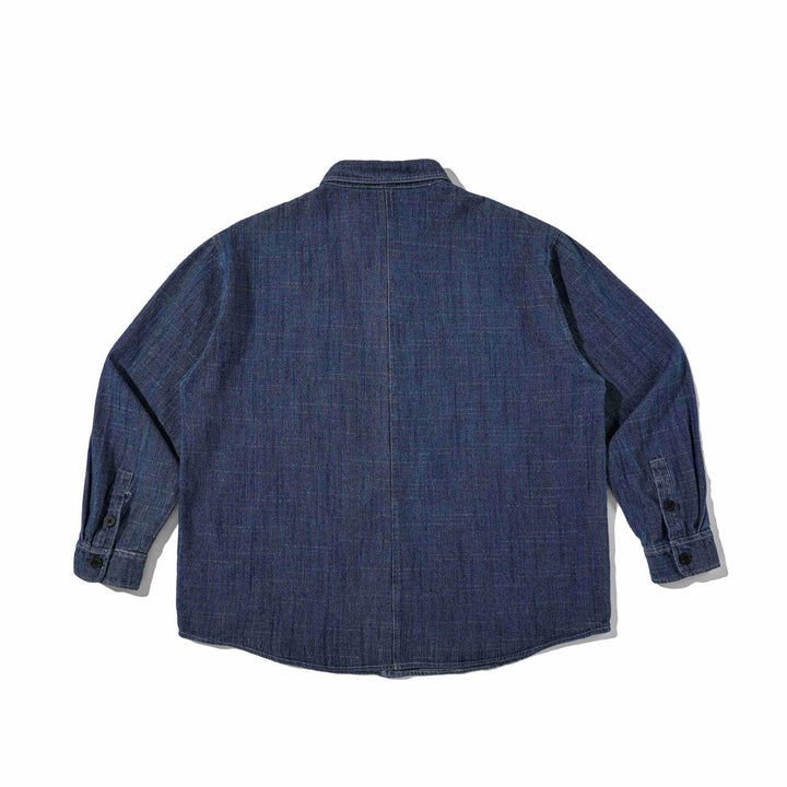Herr stadig denim arbeteer overshirt med bröstfickor och skjortkrage