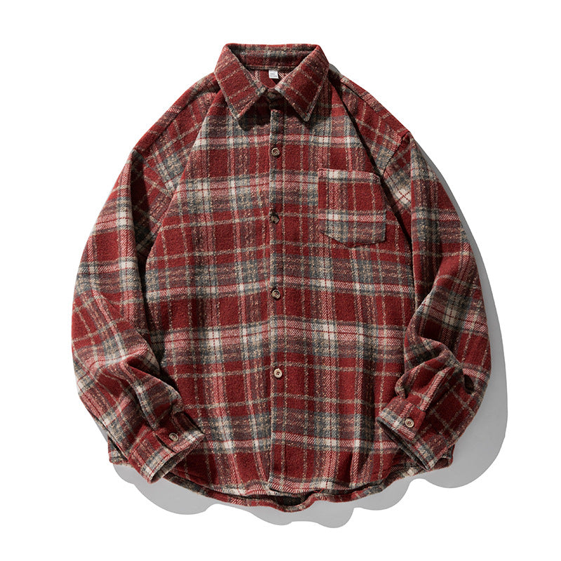 Unisex Skjortjacka i Ull Fleece Check Mönster med Boxig Skärning och Patch Chest Ficka