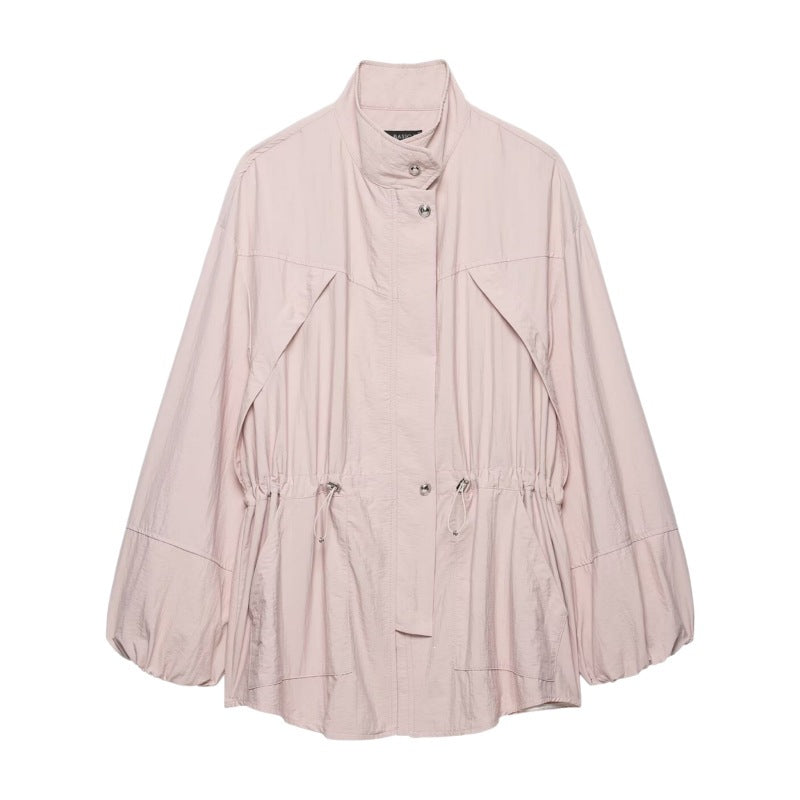 Dam Lätt Oversized Parka med Midja med Dragsko och Balloon Ärmar