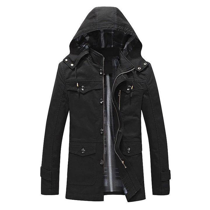 Herr Canvas Fält Parka med Rutig Foder, Huva, och Multifunctional Fickor