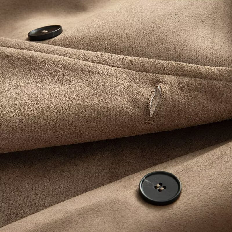 Dam Kort Trenchcoat i Mocka-Look Sammet med Knytbälte