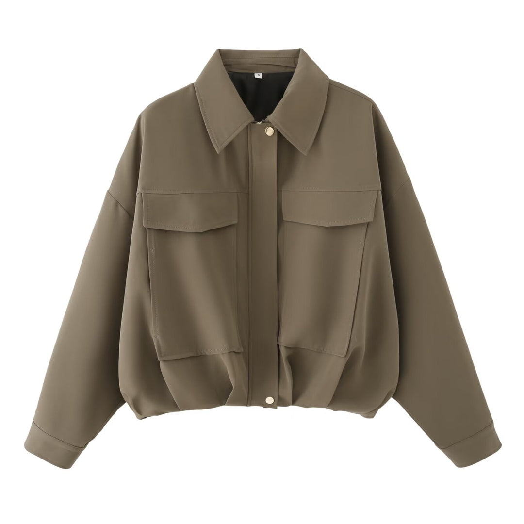 Dam Oversized Utility Jacka med Lockfickor, Drop Axel och Elastic Fåll