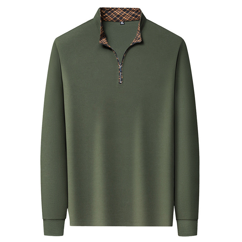 Herr Lång Ärm Halv Dragkedja Pullover med Turtleneck och Rutig Inner Krage