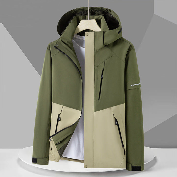 Herr vattenavvisande softshell utomhusjacka med huva, flera fickor med dragkedja och Contrasting Paneler
