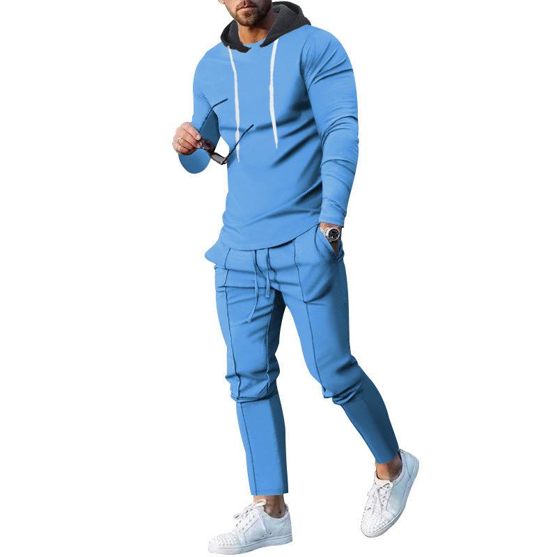 Herr Two-Piece Luvtröja Lounge Set med Smal Passform Luvtröja och Tapered Joggingbyxor
