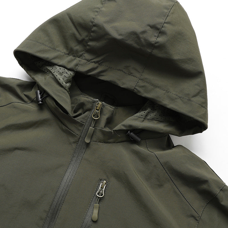 Herr Ultralight Allväders Utomhus Jacka med Huva Andningsbar Mesh Foder och Zippered Fickor